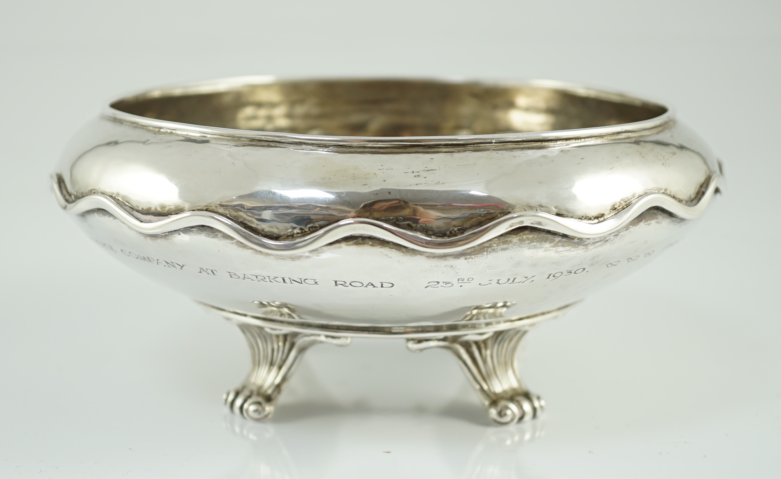 A George V Omar Ramsden planished silver shallow bowl